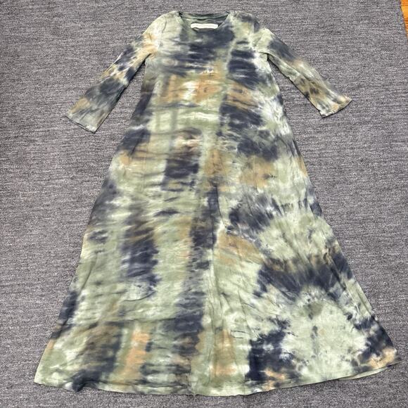 Raquel Allegra Jersey Drama Maxi Dress Women Small 1 Green Tie Dye Army Camp Tee - Picture 1 of 9